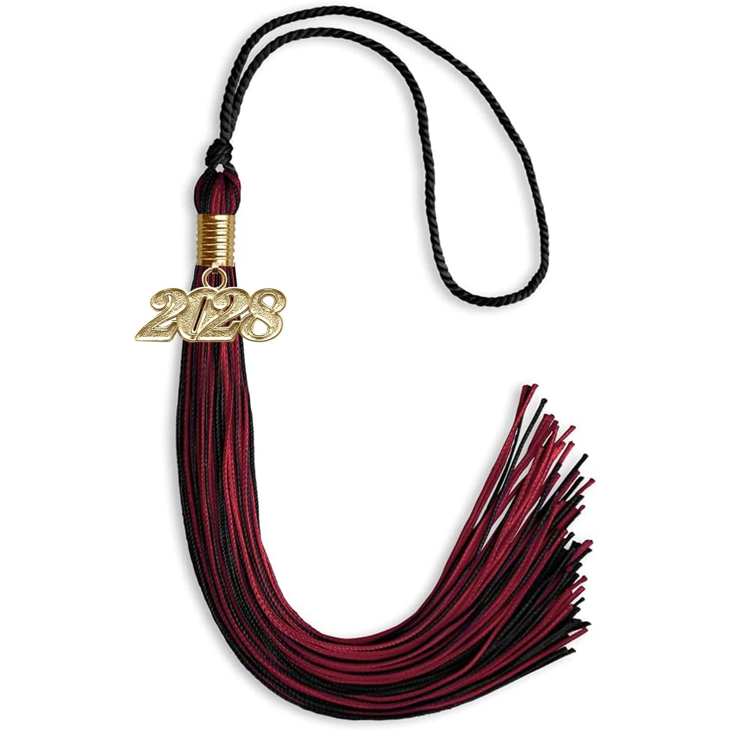 Black/Cardinal Mixed Color Graduation Tassel with Gold Date Drop - Endea Graduation