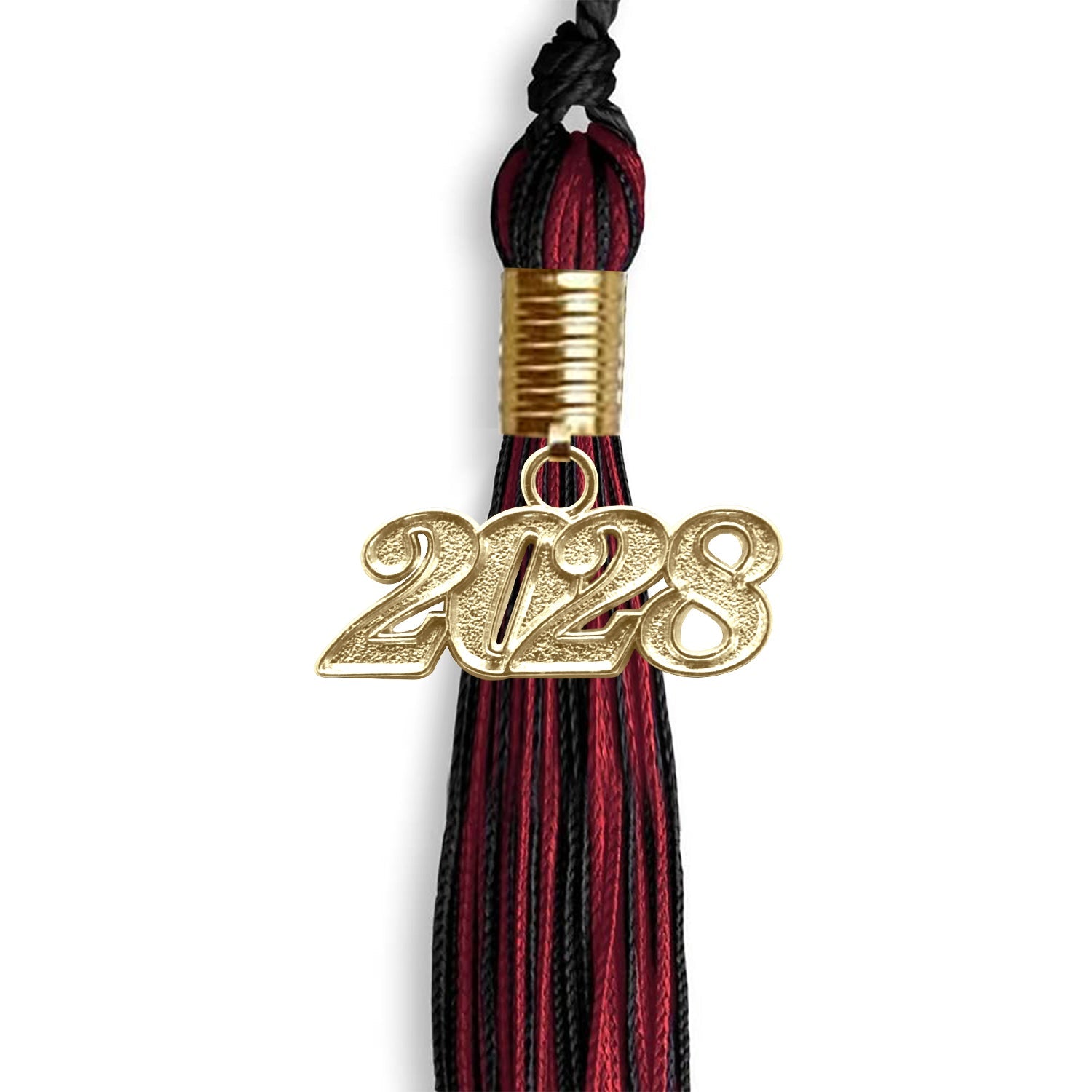 Black/Cardinal Mixed Color Graduation Tassel with Gold Date Drop - Endea Graduation