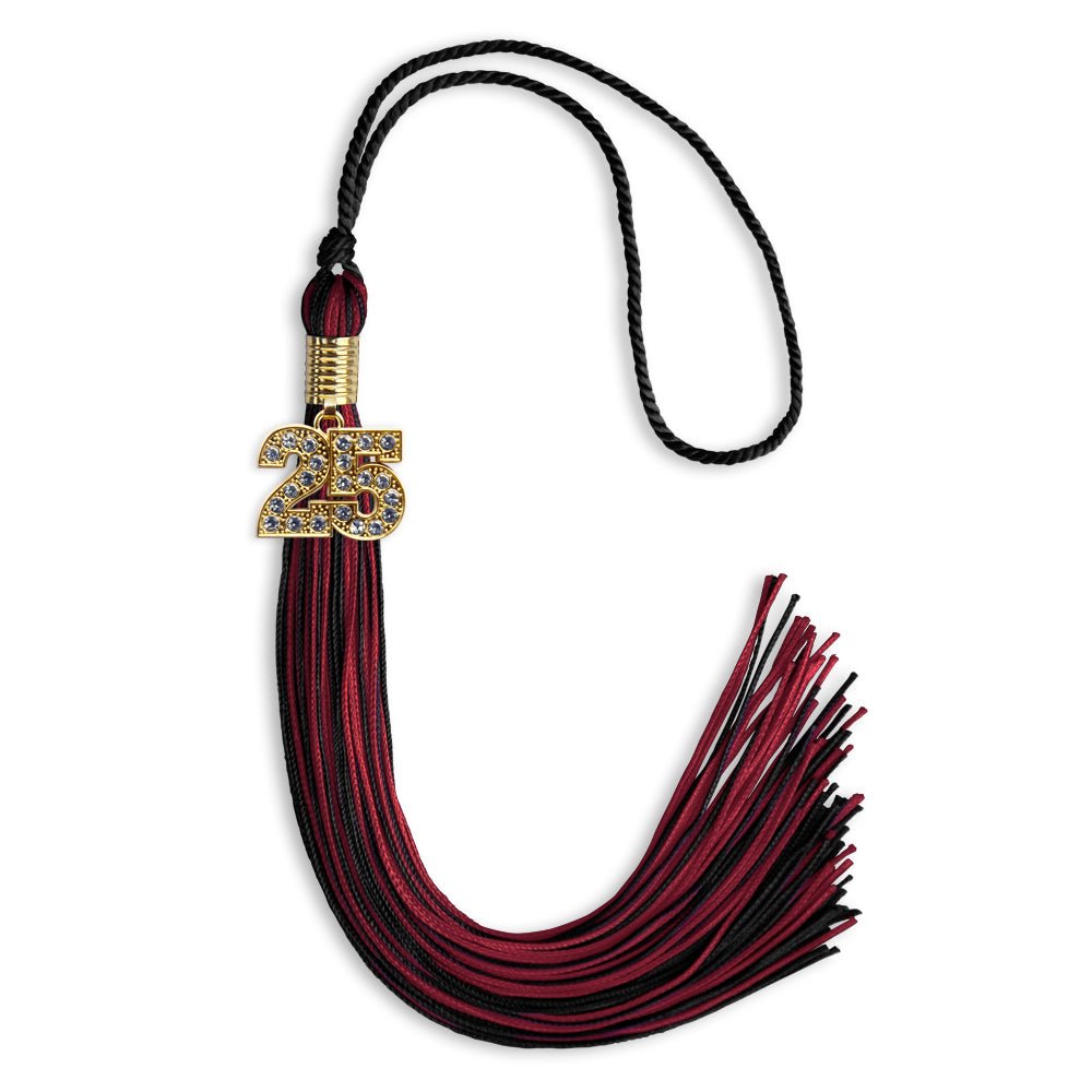 Black/Cardinal Mixed Color Graduation Tassel with Gold Date Drop - Endea Graduation