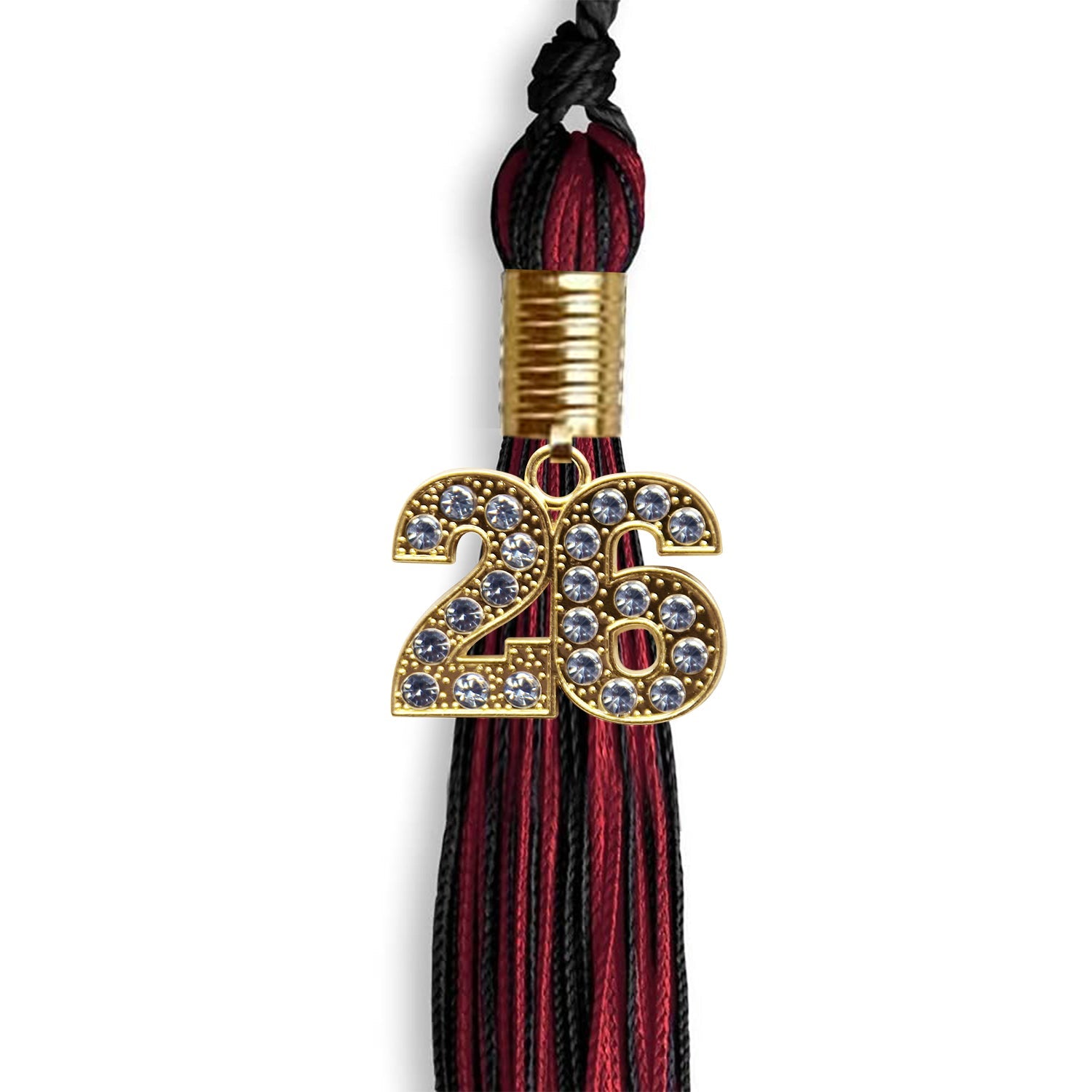 Black/Cardinal Mixed Color Graduation Tassel with Gold Date Drop - Endea Graduation