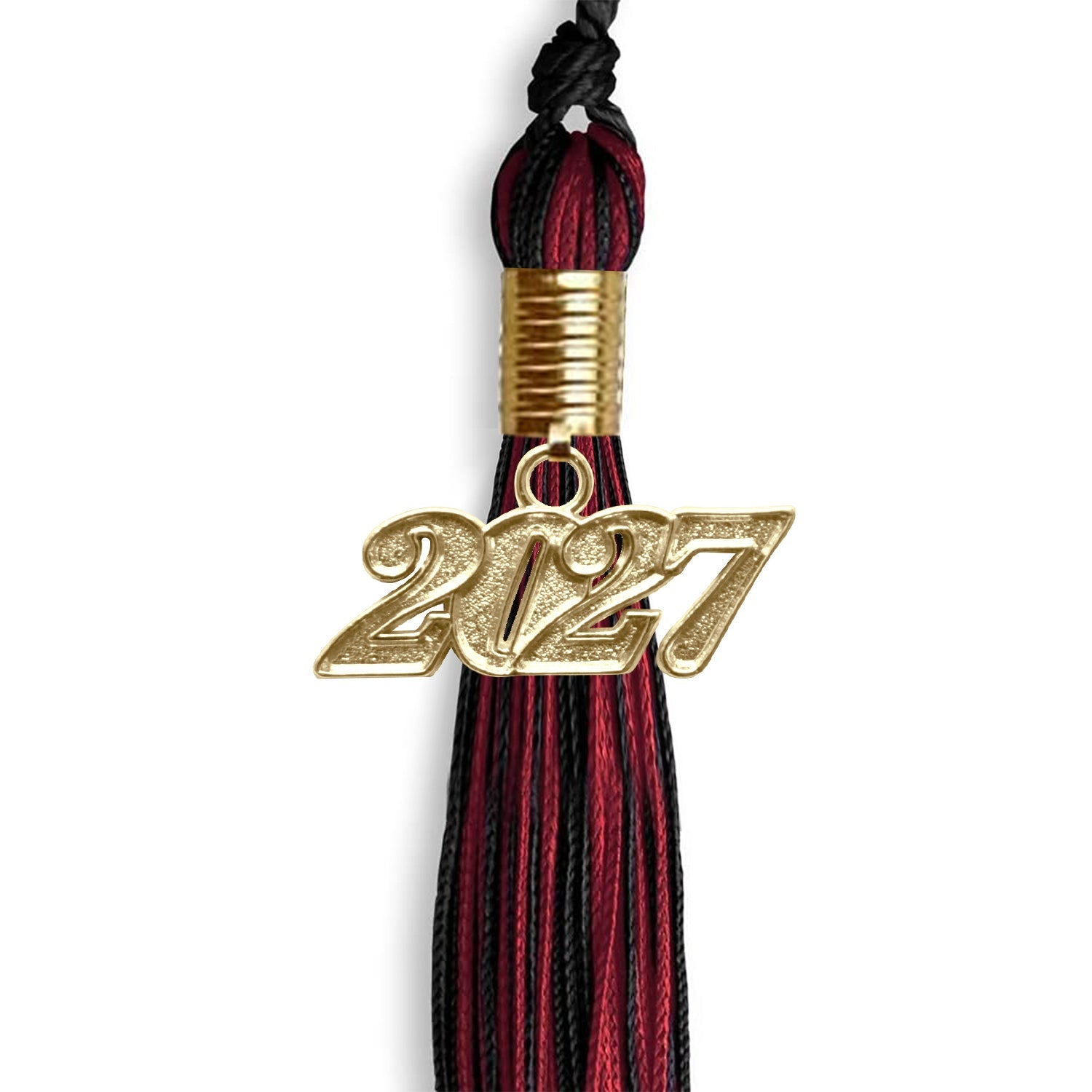 Black/Cardinal Mixed Color Graduation Tassel with Gold Date Drop - Endea Graduation