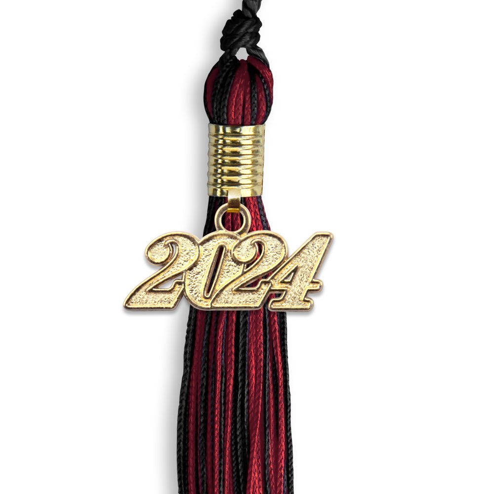 Black/Cardinal Mixed Color Graduation Tassel with Gold Date Drop - Endea Graduation