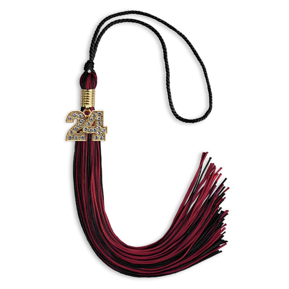 Black/Cardinal Mixed Color Graduation Tassel with Gold Date Drop - Endea Graduation