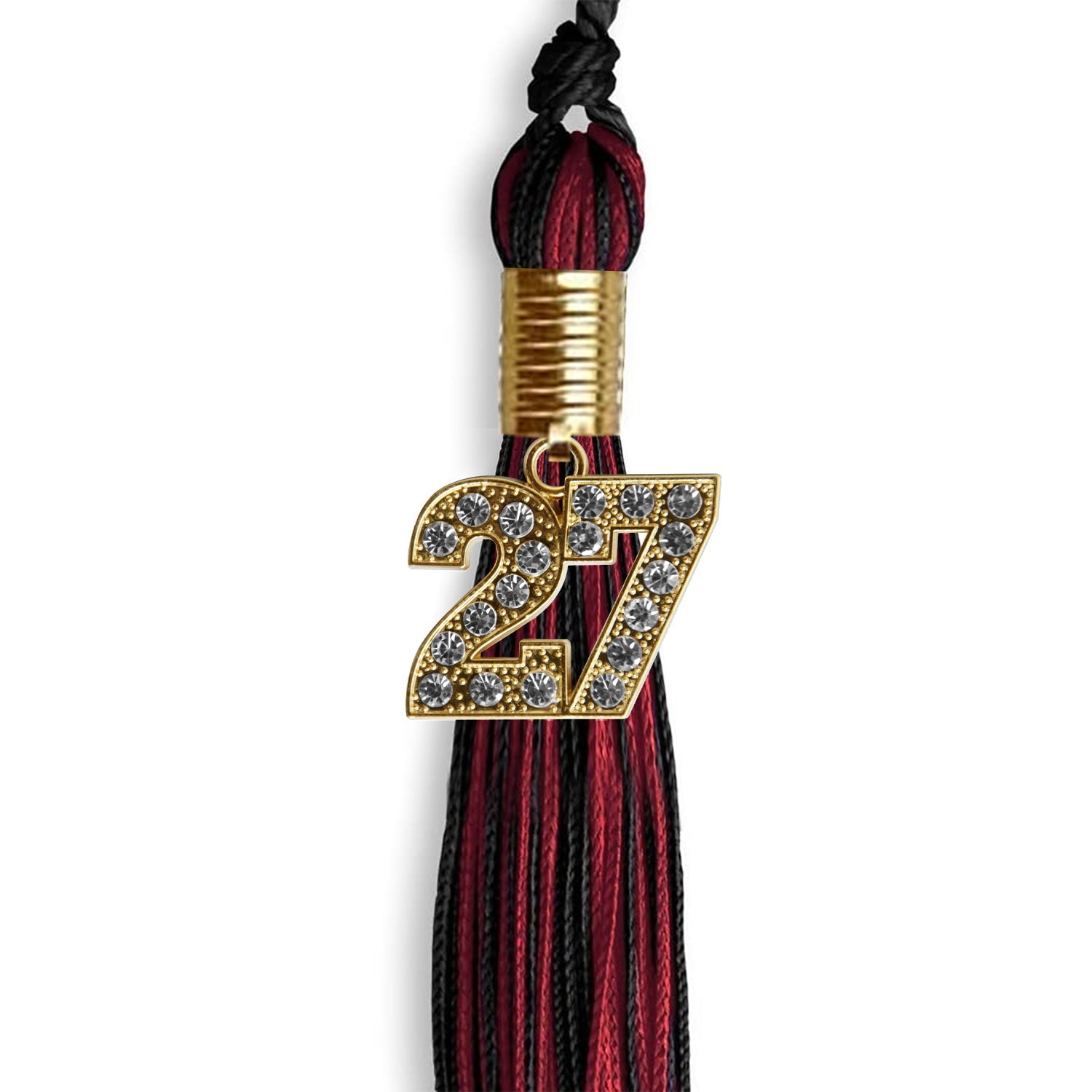 Black/Cardinal Mixed Color Graduation Tassel with Gold Date Drop - Endea Graduation