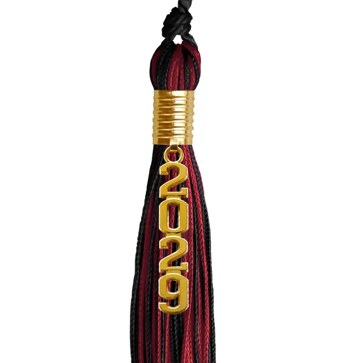 Black/Cardinal Mixed Color Graduation Tassel with Gold Stacked Date Drop - Endea Graduation