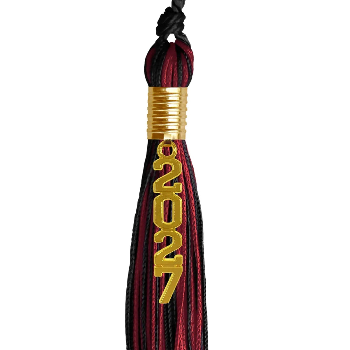 Black/Cardinal Mixed Color Graduation Tassel with Gold Stacked Date Drop - Endea Graduation