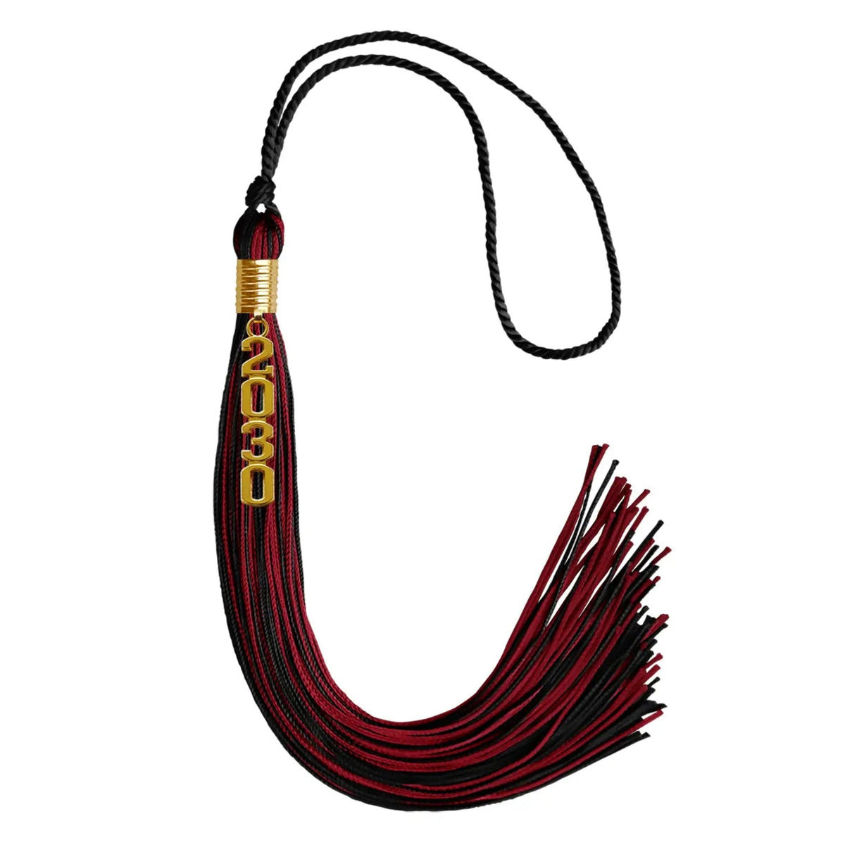 Black/Cardinal Mixed Color Graduation Tassel with Gold Stacked Date Drop - Endea Graduation