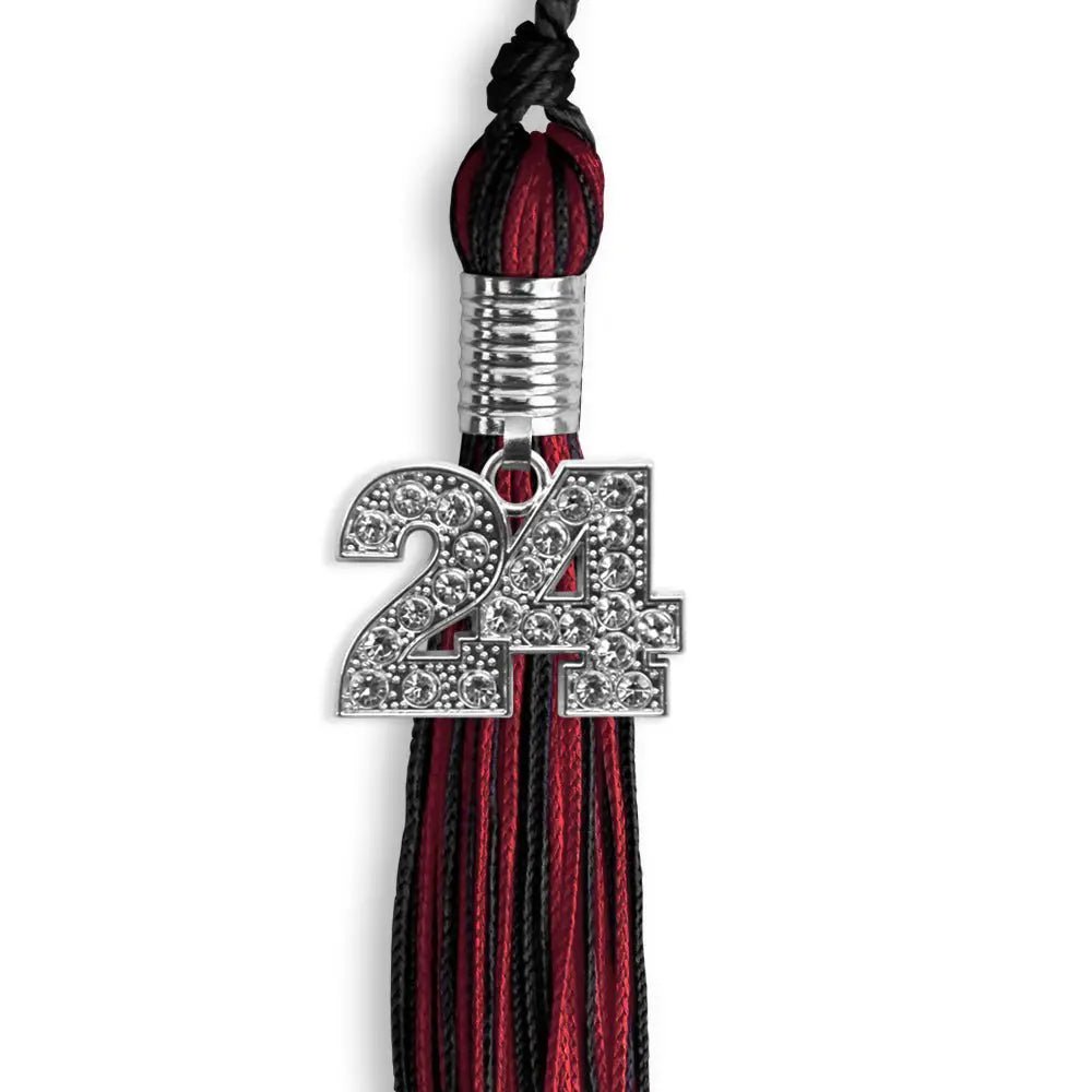 Black/Cardinal Mixed Color Graduation Tassel with Silver Bling Charm - Endea Graduation