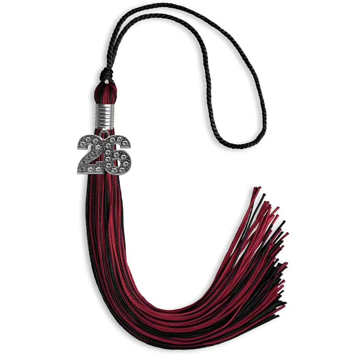 Black/Cardinal Mixed Color Graduation Tassel with Silver Bling Charm - Endea Graduation