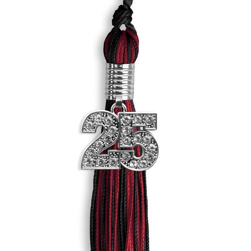 Black/Cardinal Mixed Color Graduation Tassel with Silver Bling Charm - Endea Graduation