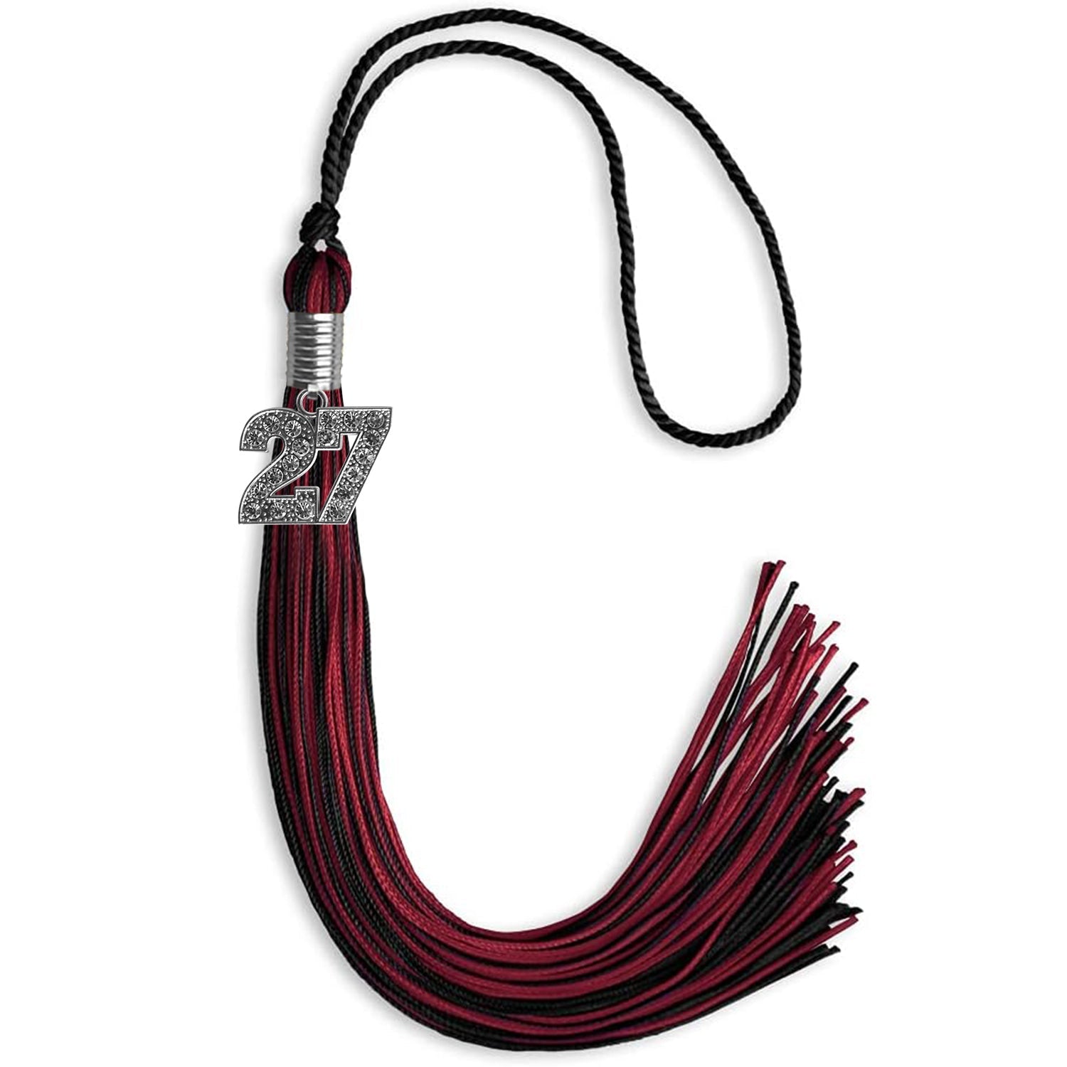 Black/Cardinal Mixed Color Graduation Tassel with Silver Date Drop - Endea Graduation