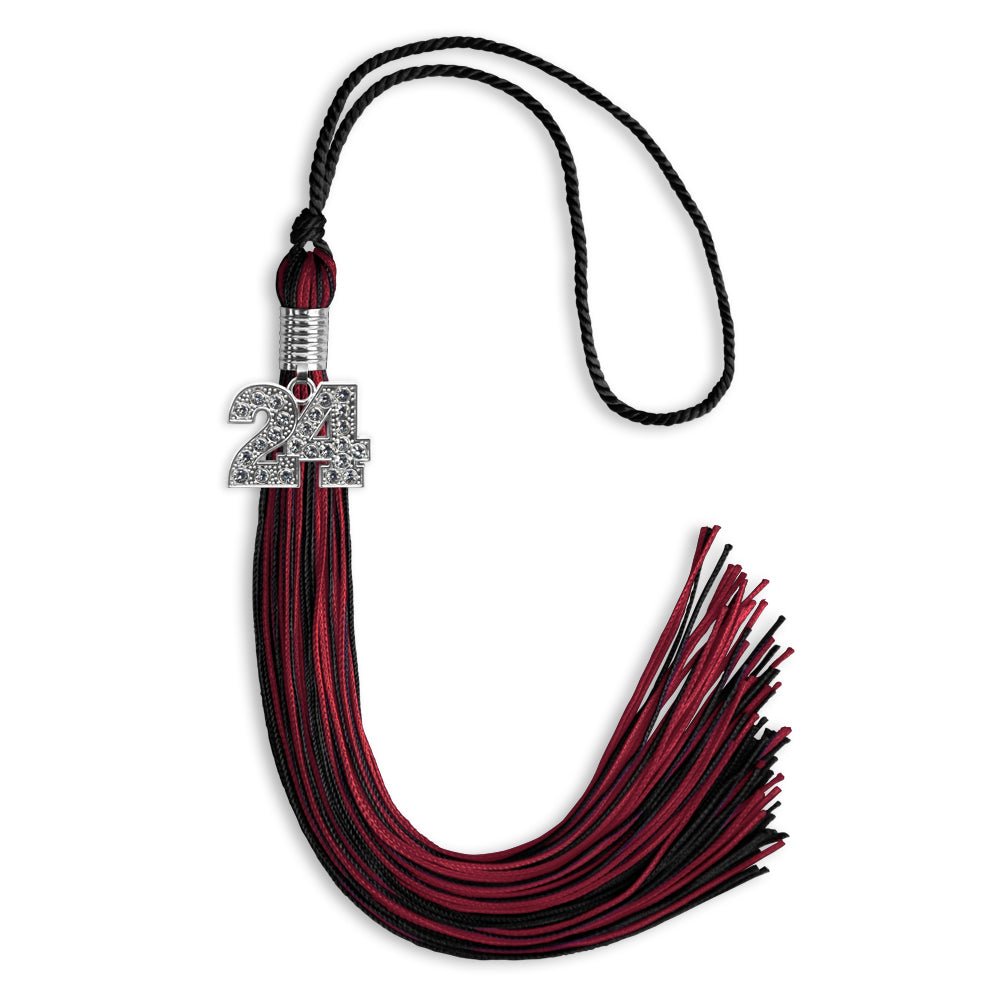 Black/Cardinal Mixed Color Graduation Tassel with Silver Date Drop - Endea Graduation