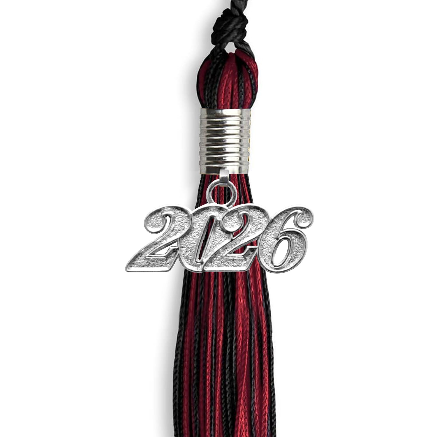 Black/Cardinal Mixed Color Graduation Tassel with Silver Date Drop - Endea Graduation