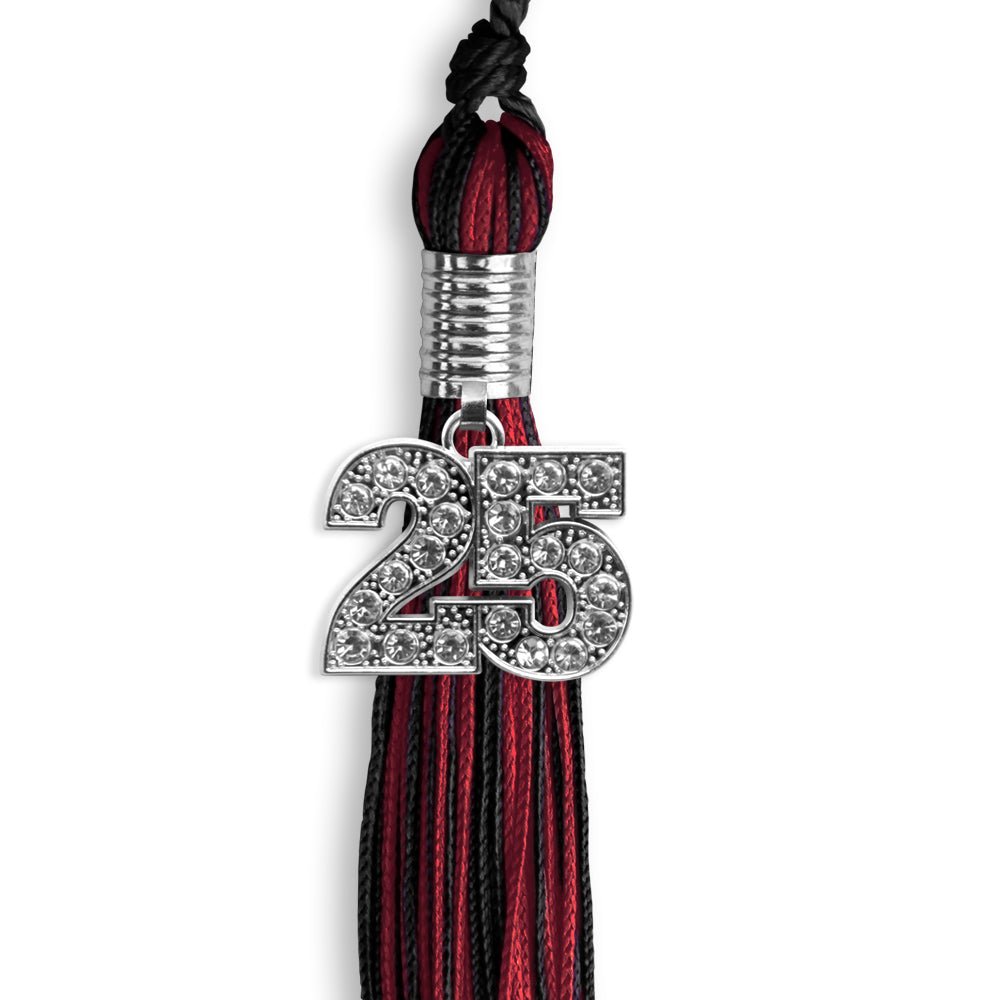 Black/Cardinal Mixed Color Graduation Tassel with Silver Date Drop - Endea Graduation