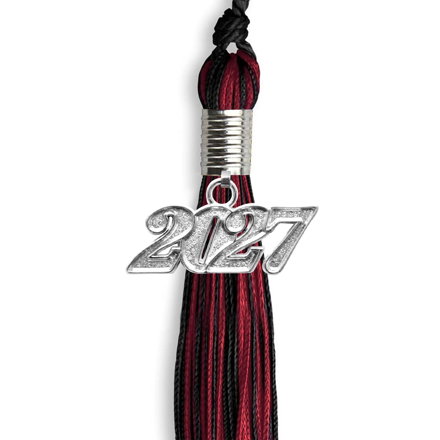 Black/Cardinal Mixed Color Graduation Tassel with Silver Date Drop - Endea Graduation