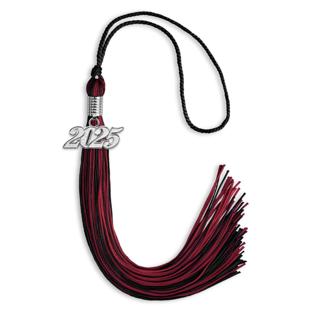 Black/Cardinal Mixed Color Graduation Tassel with Silver Date Drop - Endea Graduation