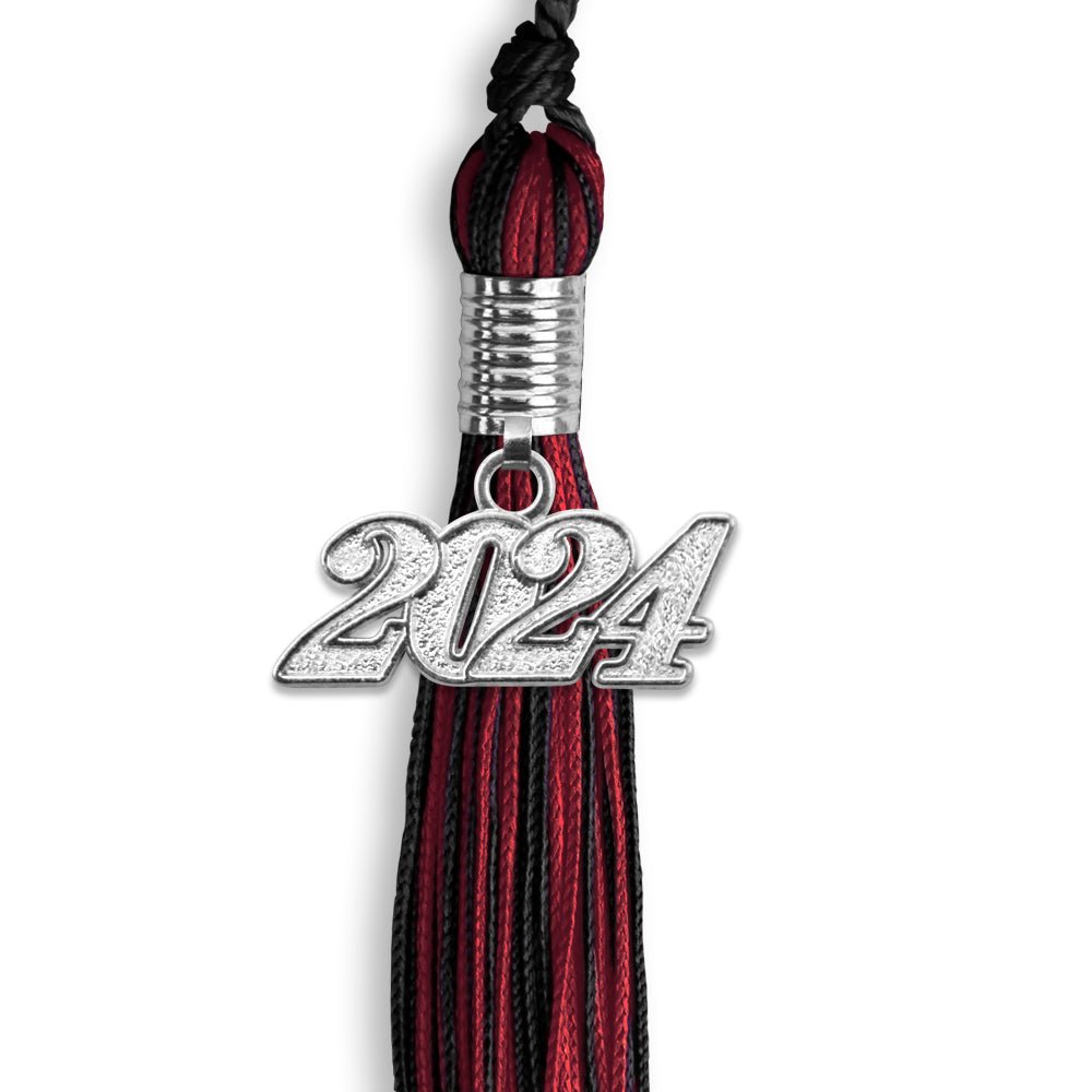 Black/Cardinal Mixed Color Graduation Tassel with Silver Date Drop - Endea Graduation