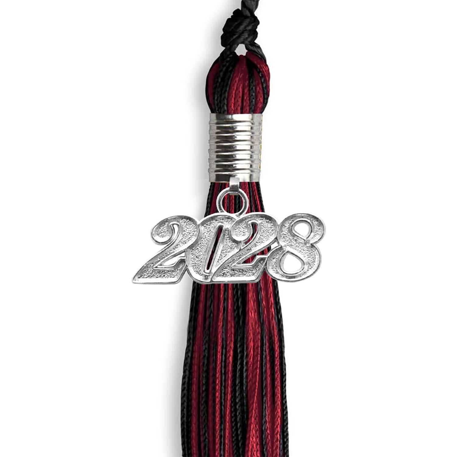 Black/Cardinal Mixed Color Graduation Tassel with Silver Date Drop - Endea Graduation