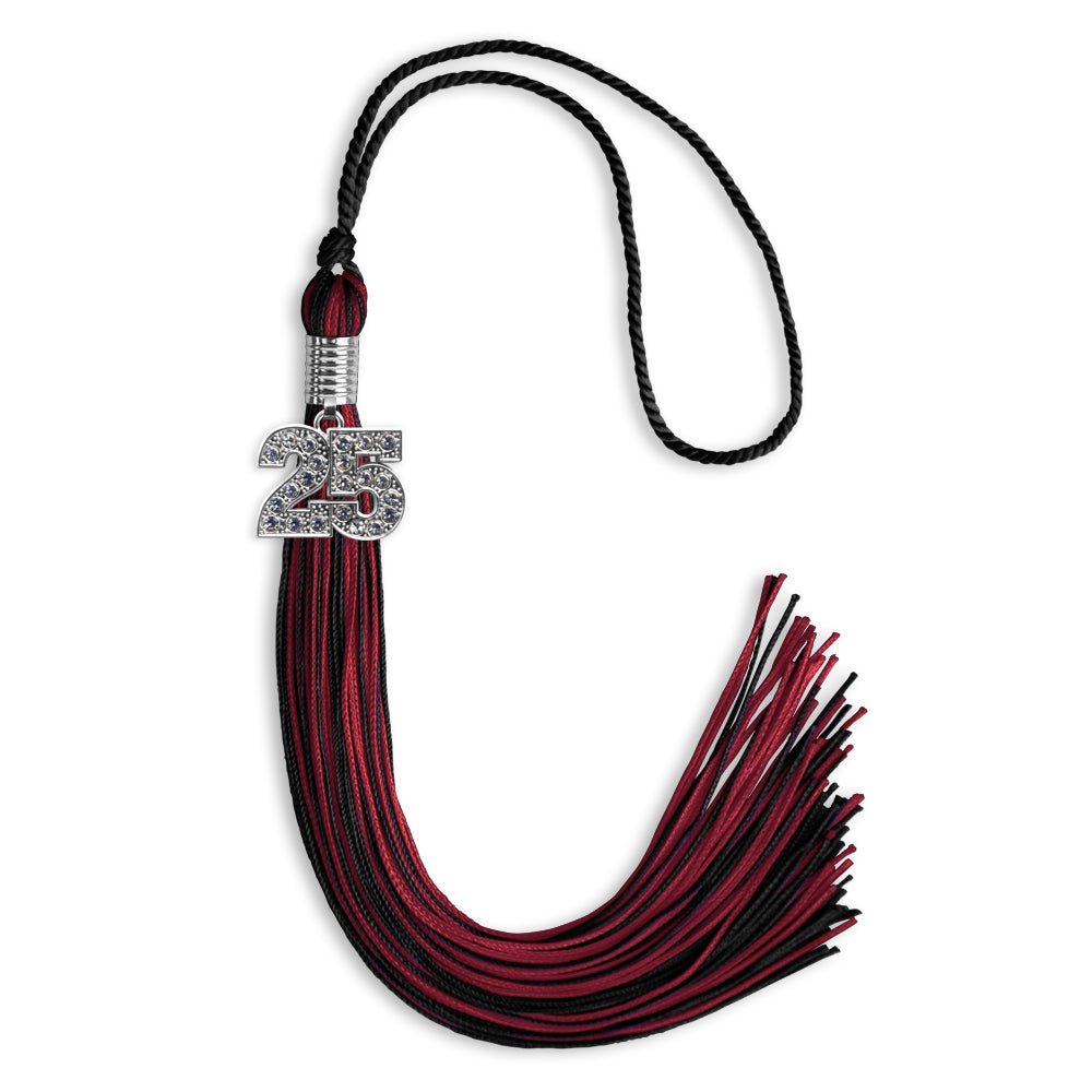 Black/Cardinal Mixed Color Graduation Tassel with Silver Date Drop - Endea Graduation