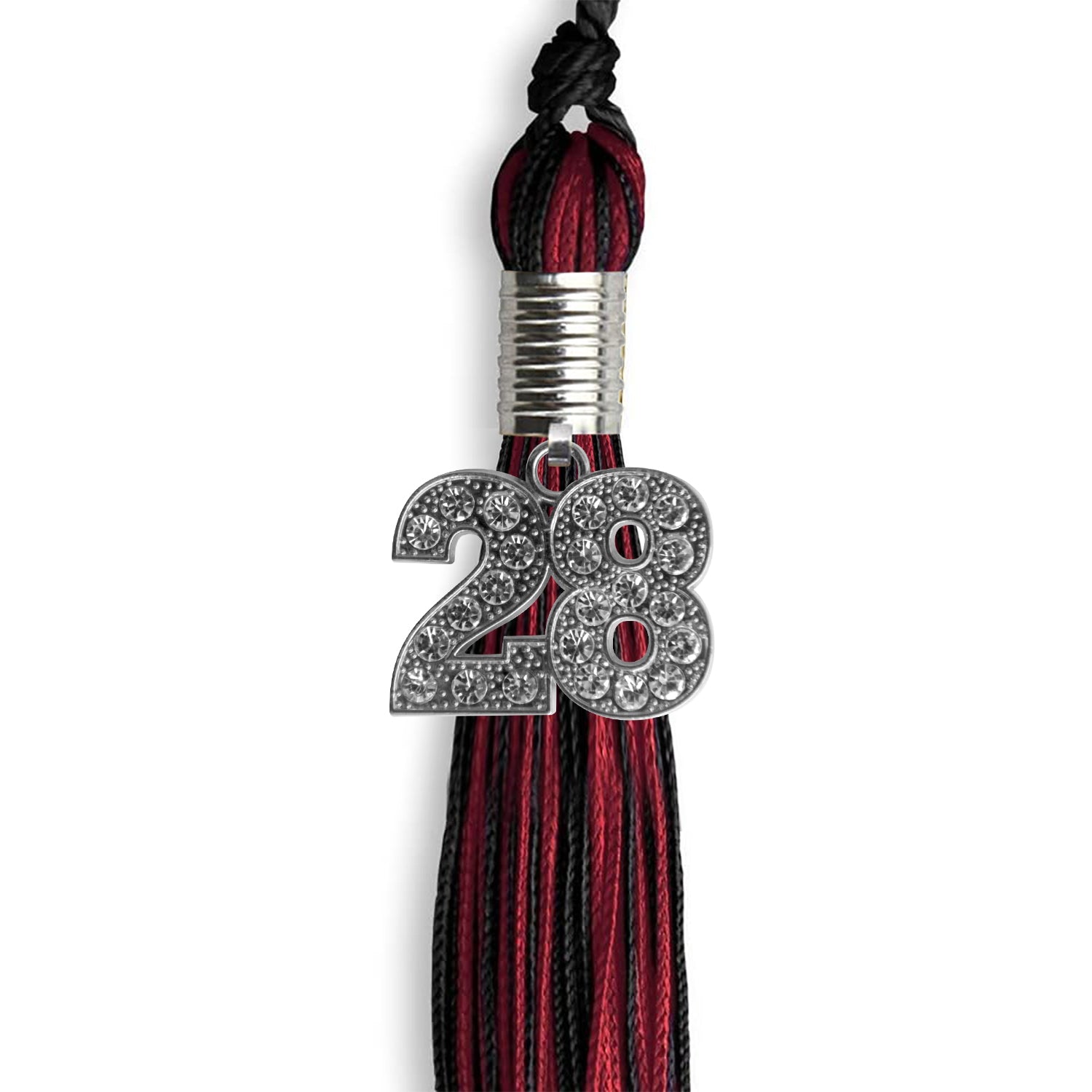 Black/Cardinal Mixed Color Graduation Tassel with Silver Date Drop - Endea Graduation