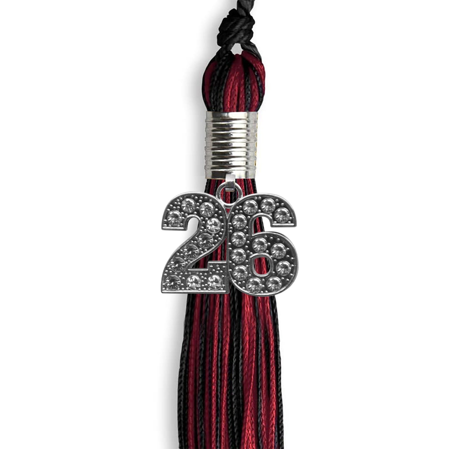 Black/Cardinal Mixed Color Graduation Tassel with Silver Date Drop - Endea Graduation