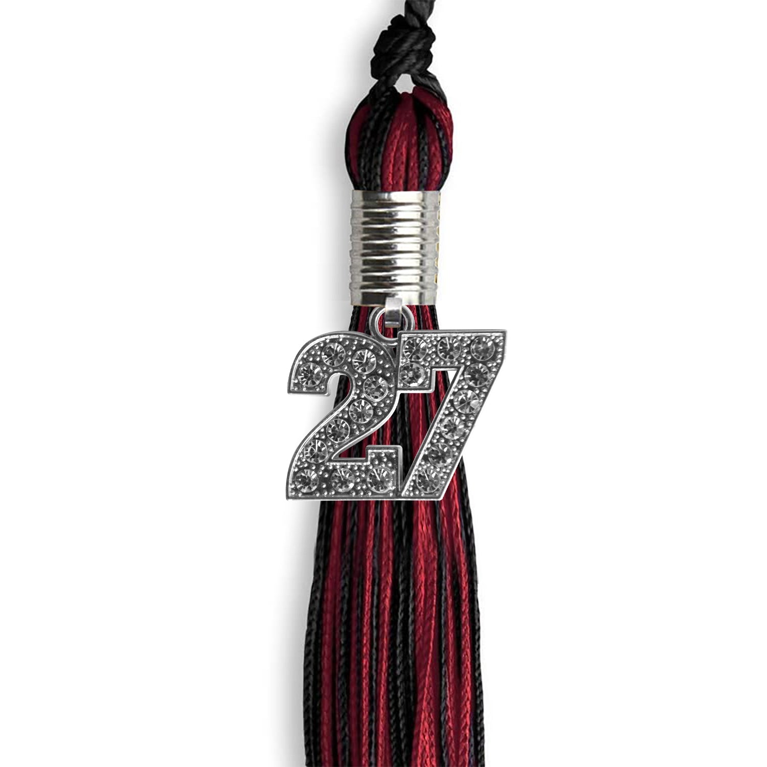 Black/Cardinal Mixed Color Graduation Tassel with Silver Date Drop - Endea Graduation