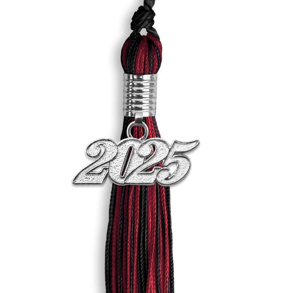 Black/Cardinal Mixed Color Graduation Tassel with Silver Date Drop - Endea Graduation