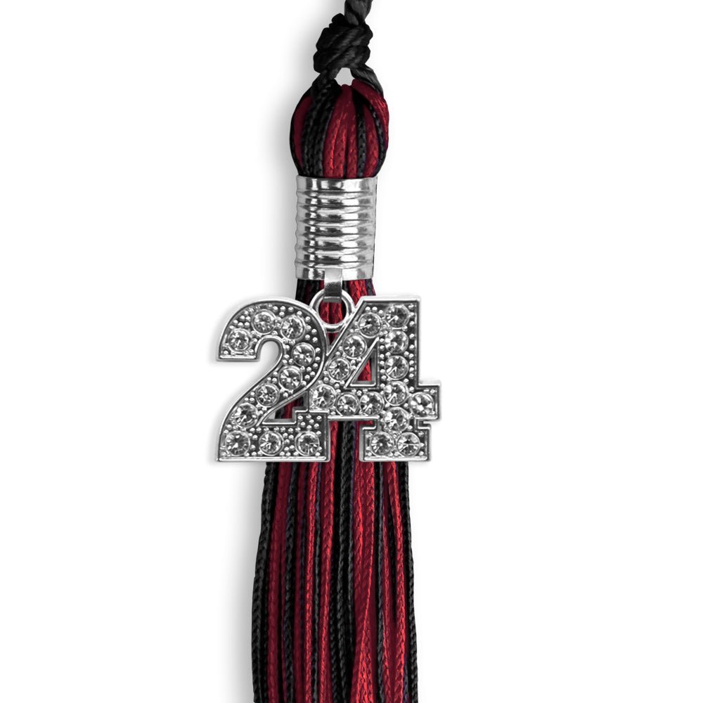 Black/Cardinal Mixed Color Graduation Tassel with Silver Date Drop - Endea Graduation