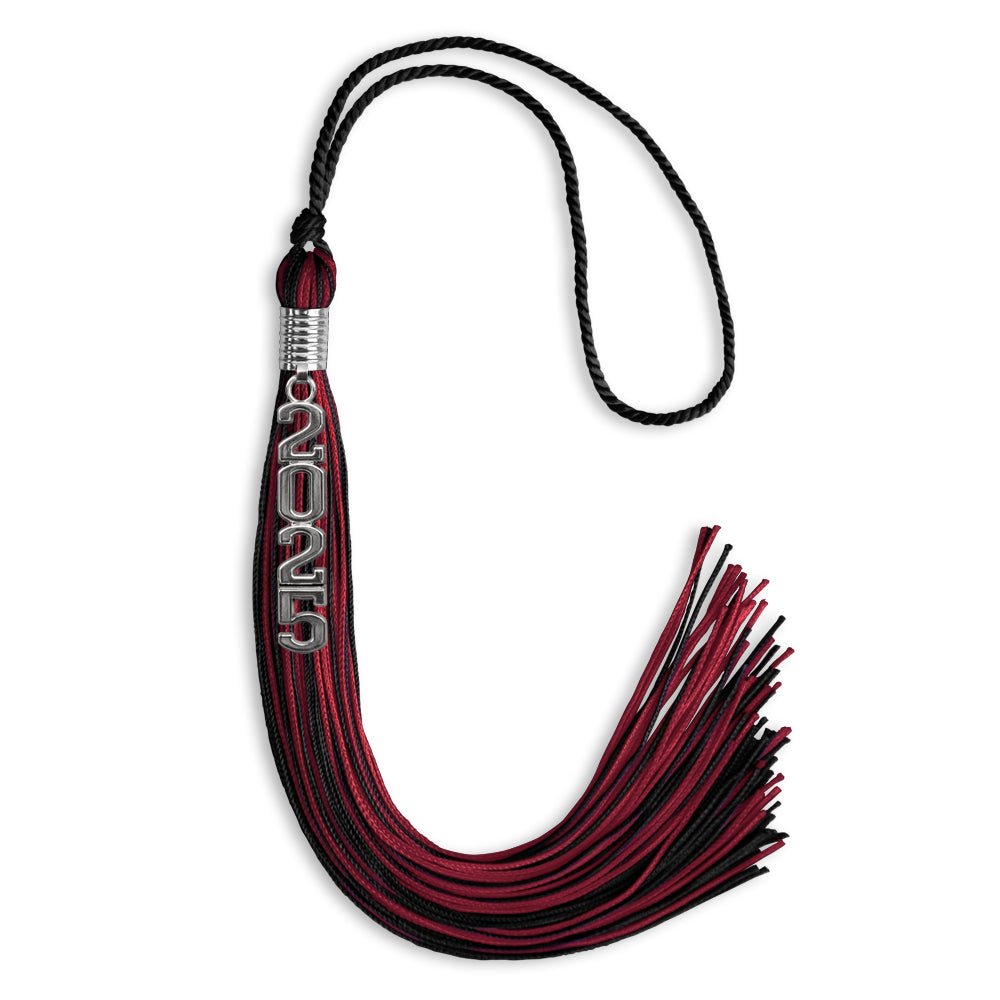 Black/Cardinal Mixed Color Graduation Tassel with Stacked Silver Date Drop - Endea Graduation