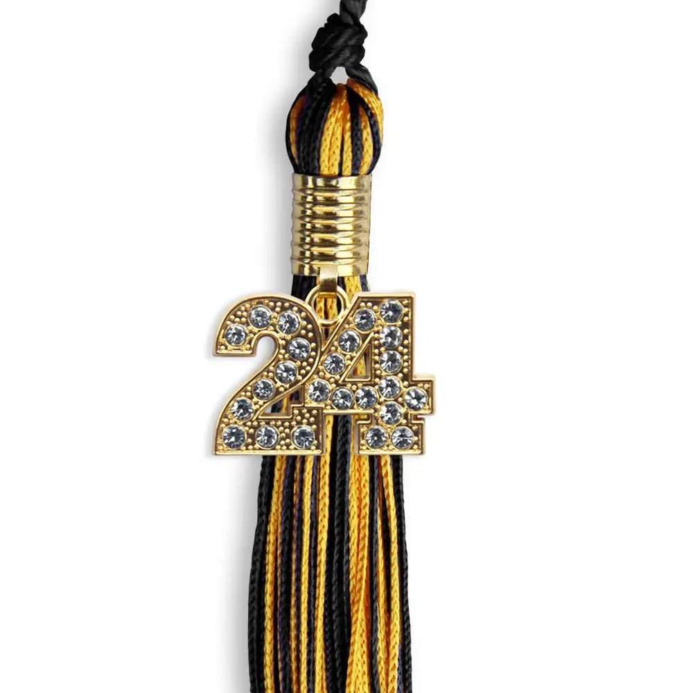 Black/Gold Mixed Color Graduation Tassel with Gold Bling Charm - Endea Graduation