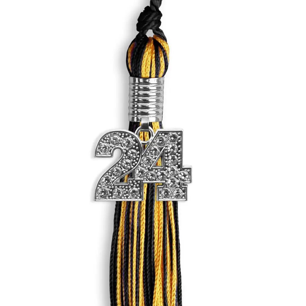 Black/Gold Mixed Color Graduation Tassel with Silver Bling Charm - Endea Graduation