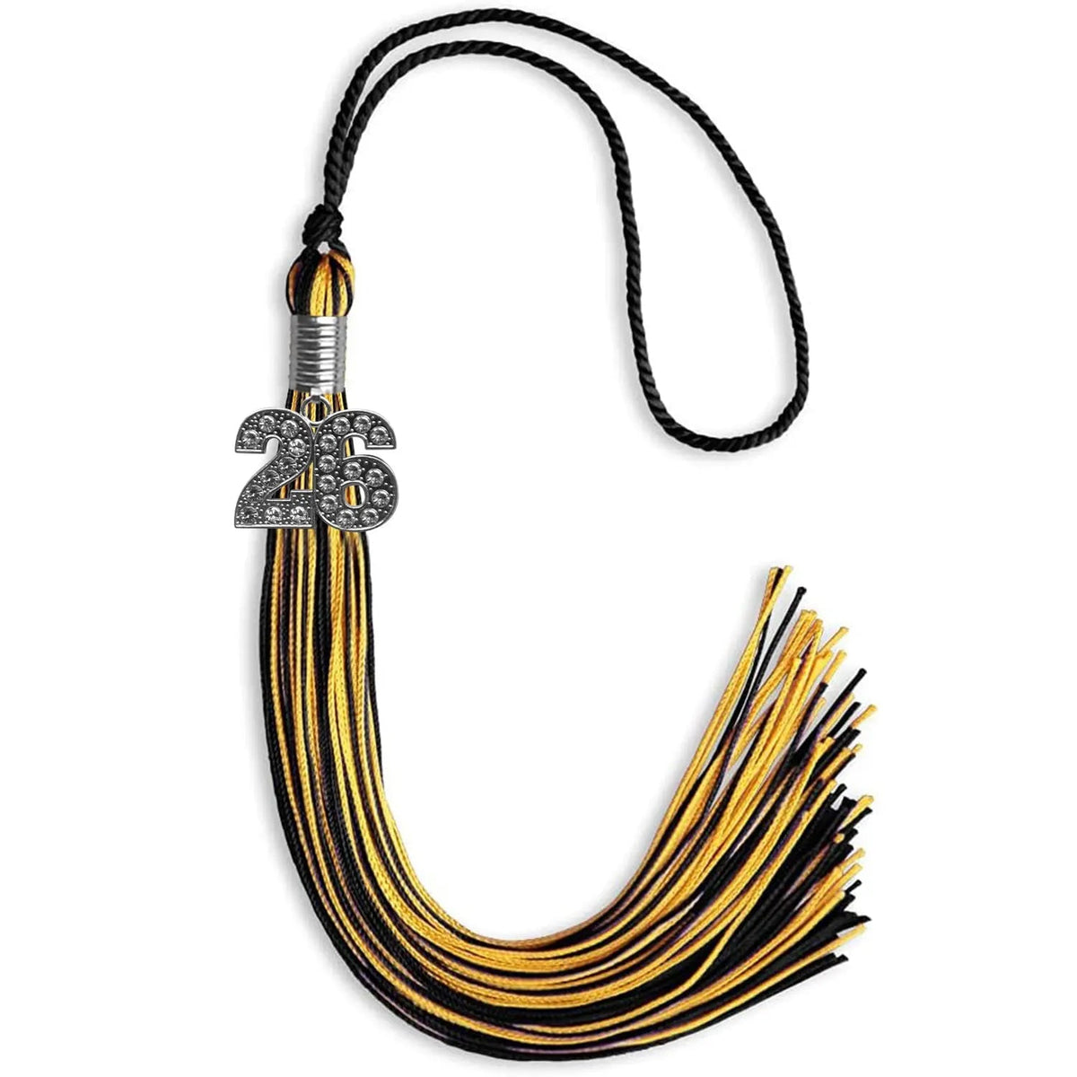 Black/Gold Mixed Color Graduation Tassel with Silver Bling Charm - Endea Graduation