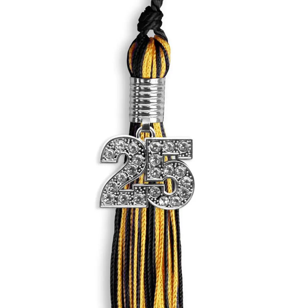 Black/Gold Mixed Color Graduation Tassel with Silver Bling Charm - Endea Graduation