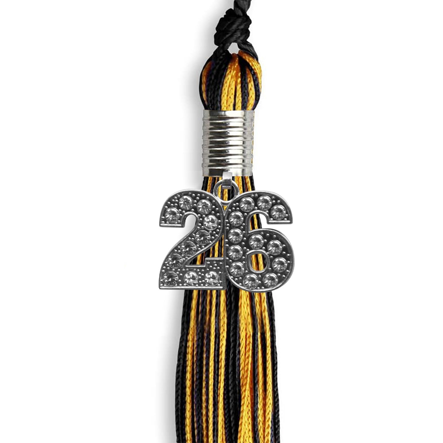 Black/Gold Mixed Color Graduation Tassel with Silver Date Drop - Endea Graduation