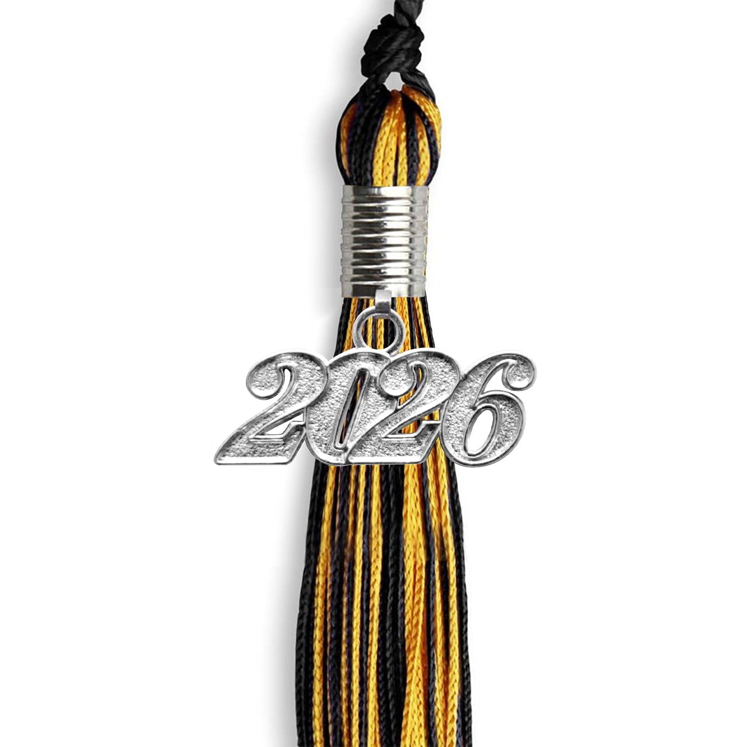 Black/Gold Mixed Color Graduation Tassel with Silver Date Drop - Endea Graduation