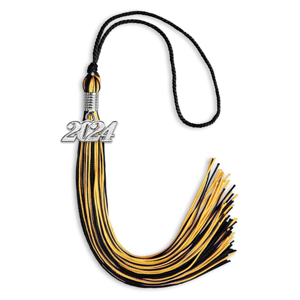 Black/Gold Mixed Color Graduation Tassel with Silver Date Drop - Endea Graduation