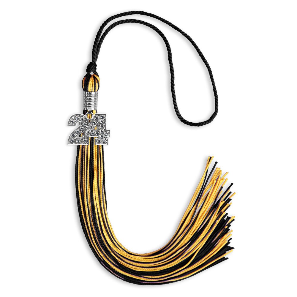 Black/Gold Mixed Color Graduation Tassel with Silver Date Drop - Endea Graduation