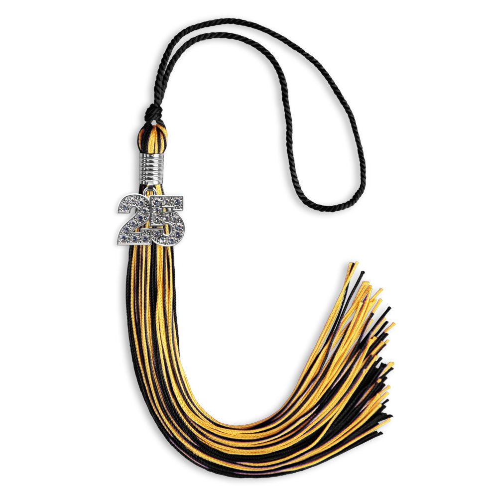 Black/Gold Mixed Color Graduation Tassel with Silver Date Drop - Endea Graduation