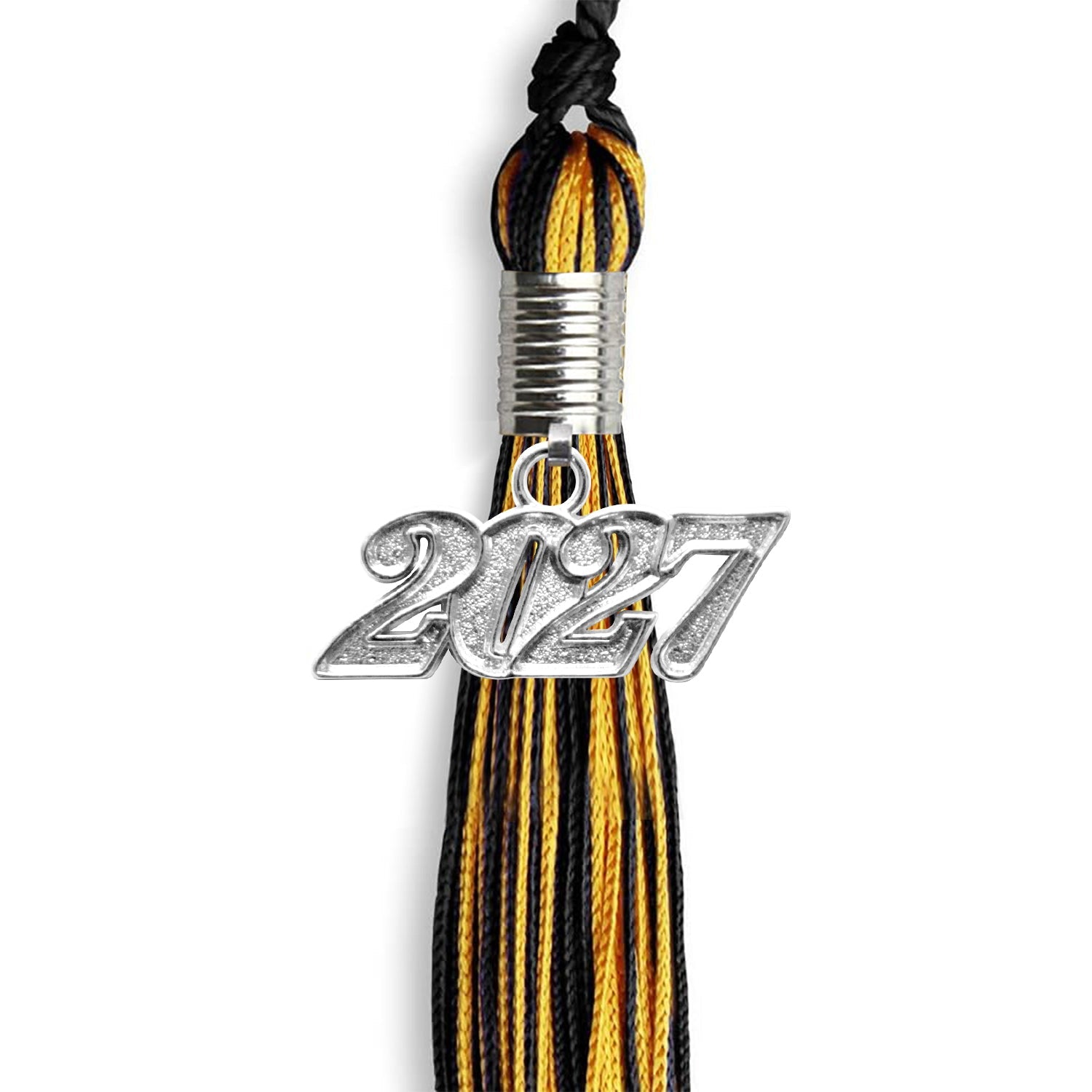 Black/Gold Mixed Color Graduation Tassel with Silver Date Drop - Endea Graduation