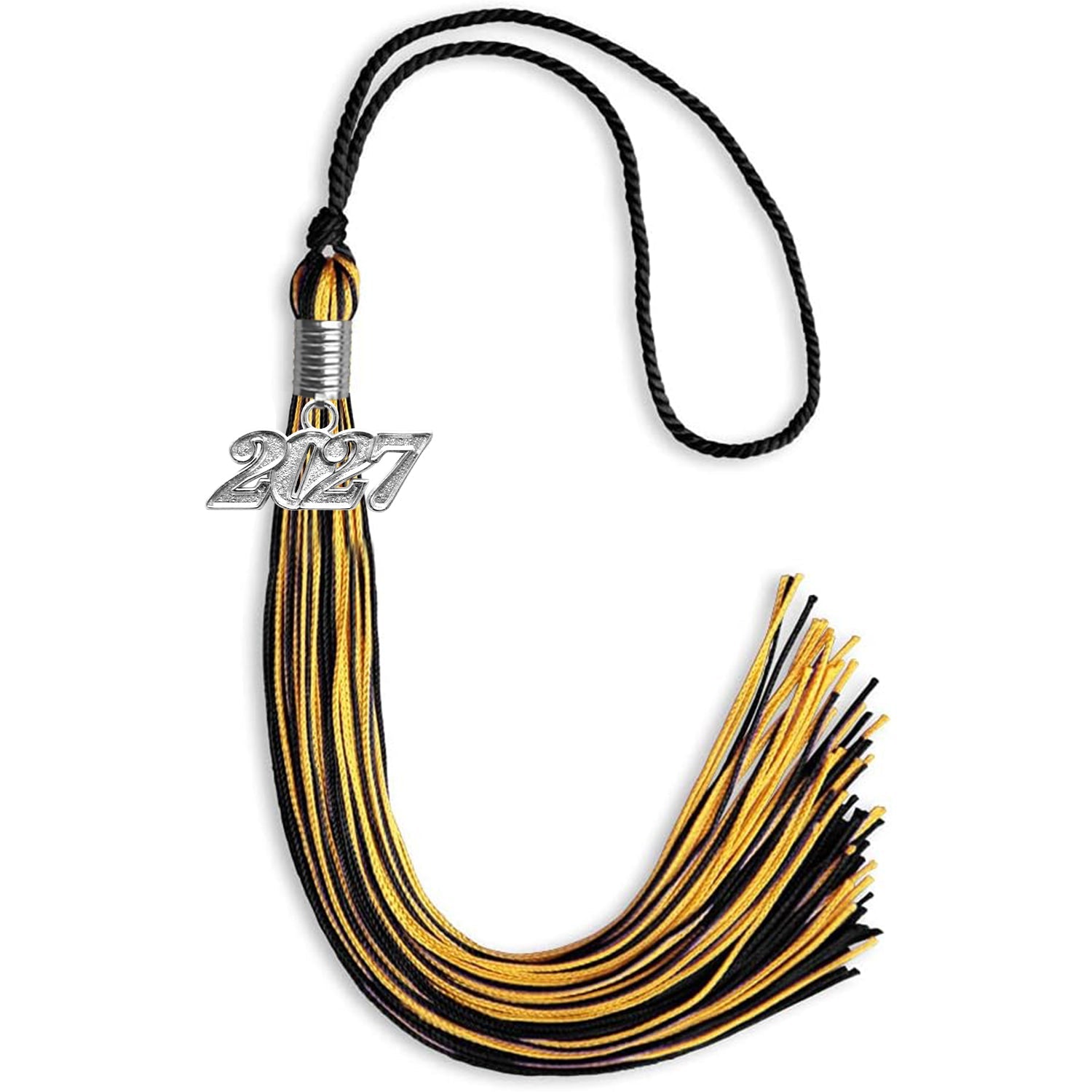 Black/Gold Mixed Color Graduation Tassel with Silver Date Drop - Endea Graduation