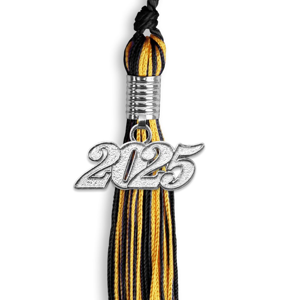 Black/Gold Mixed Color Graduation Tassel with Silver Date Drop - Endea Graduation