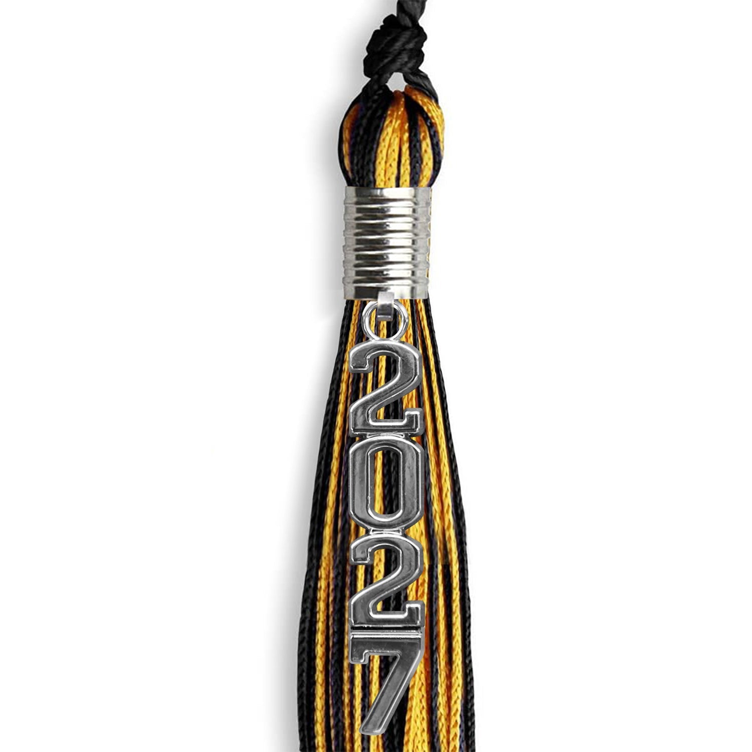 Black/Gold Mixed Color Graduation Tassel with Stacked Silver Date Drop - Endea Graduation