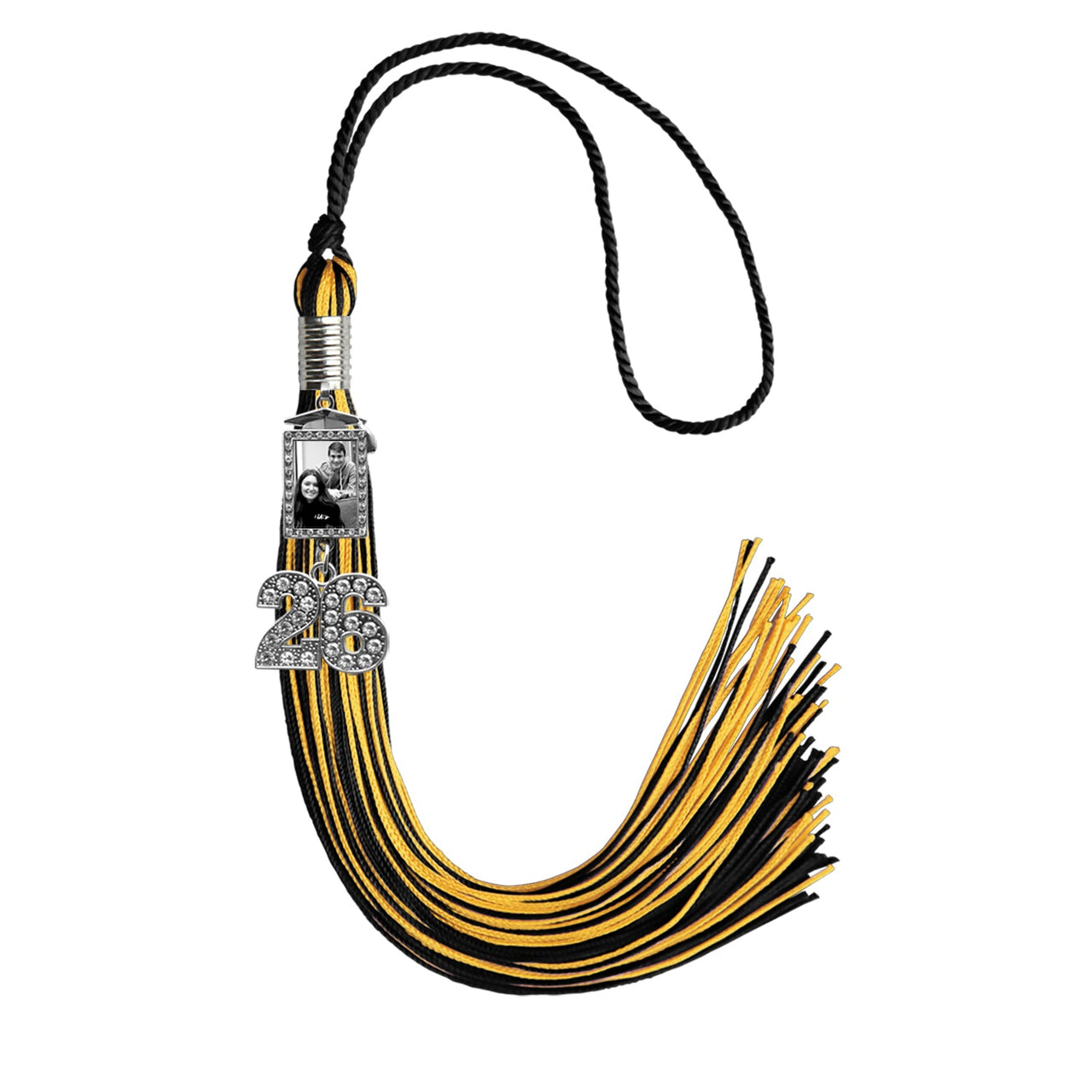 Black/Gold Tassel with Photo Frame Charm and Bling Charm - Endea Graduation