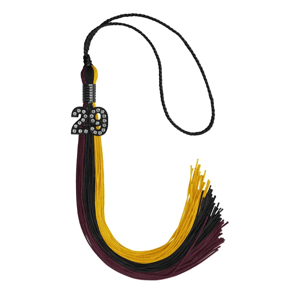 Black/Gold/Maroon Graduation Tassel with Black Bling Charm - Endea Graduation