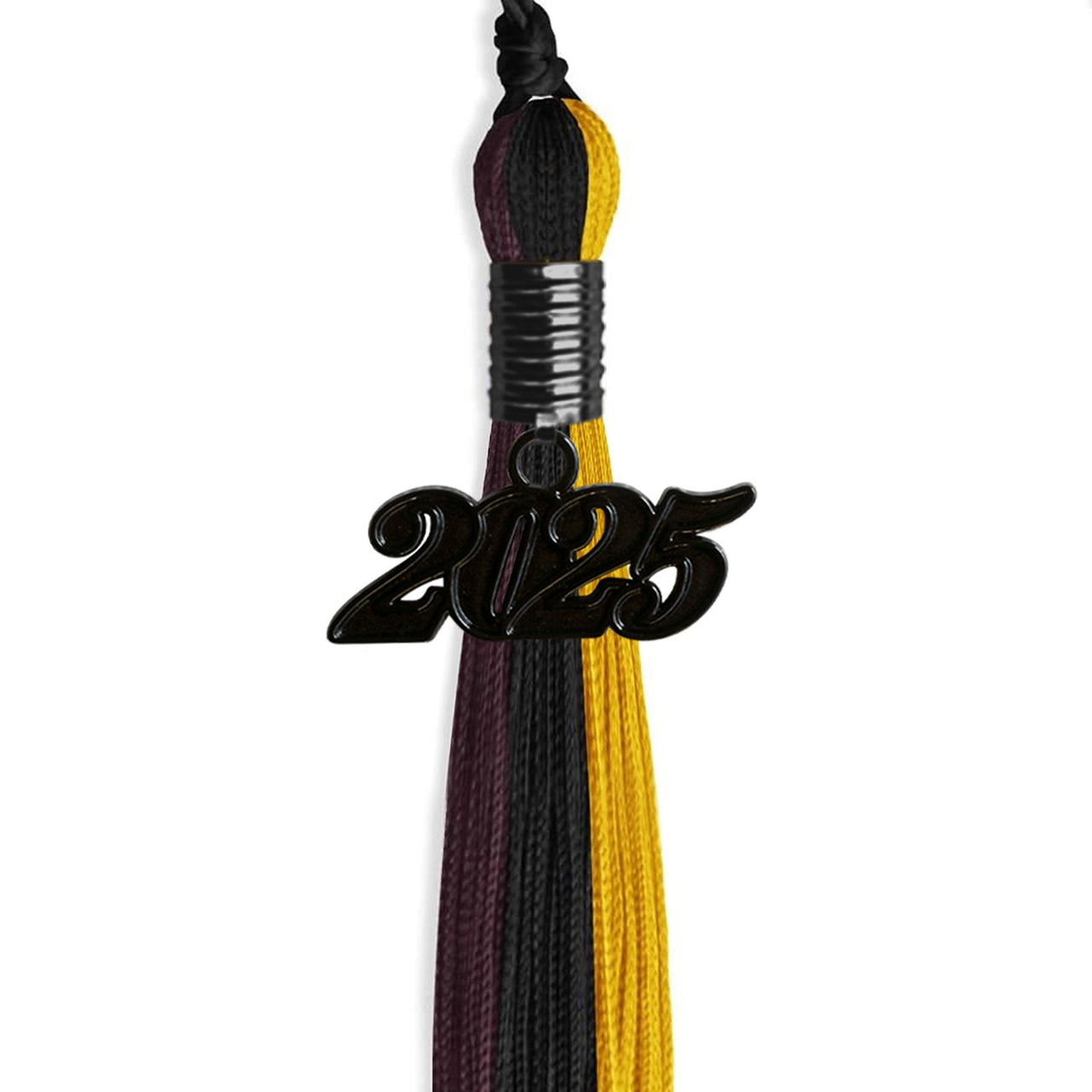 Black/Gold/Maroon Graduation Tassel with Black Date Drop - Endea Graduation