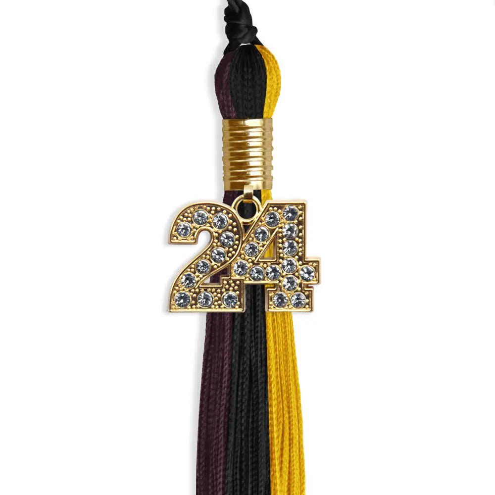 Black/Gold/Maroon Graduation Tassel with Gold Bling Charm - Endea Graduation