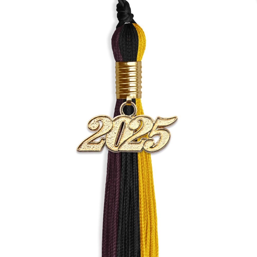 Black/Gold/Maroon Graduation Tassel with Gold Date Drop - Endea Graduation