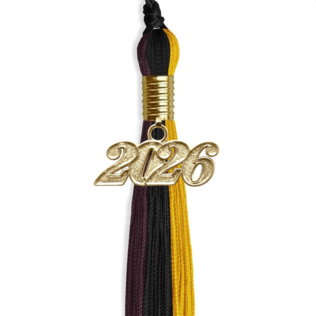 Black/Gold/Maroon Graduation Tassel with Gold Date Drop - Endea Graduation