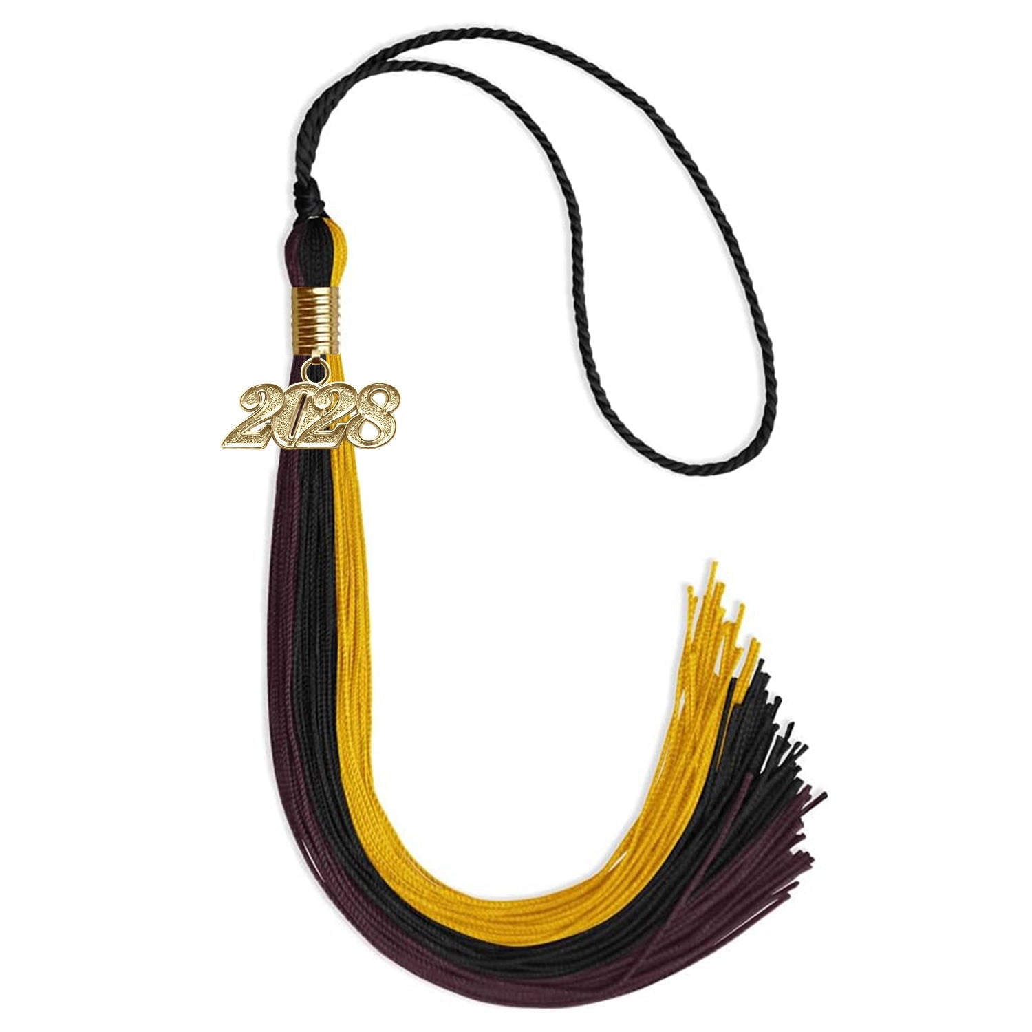 Black/Gold/Maroon Graduation Tassel with Gold Date Drop - Endea Graduation