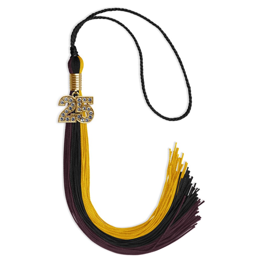 Black/Gold/Maroon Graduation Tassel with Gold Date Drop - Endea Graduation